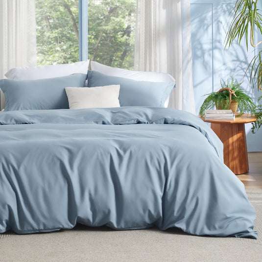 Bedsure Grey Duvet Cover Queen Size - Polyester & Rayon Derived from Bamboo Cooling Queen Duvet Cover Set, 3 Pieces, 1 Zipper Closure Duvet Cover (90"x90") & 2 Pillow Shams, Comforter Sold Separately