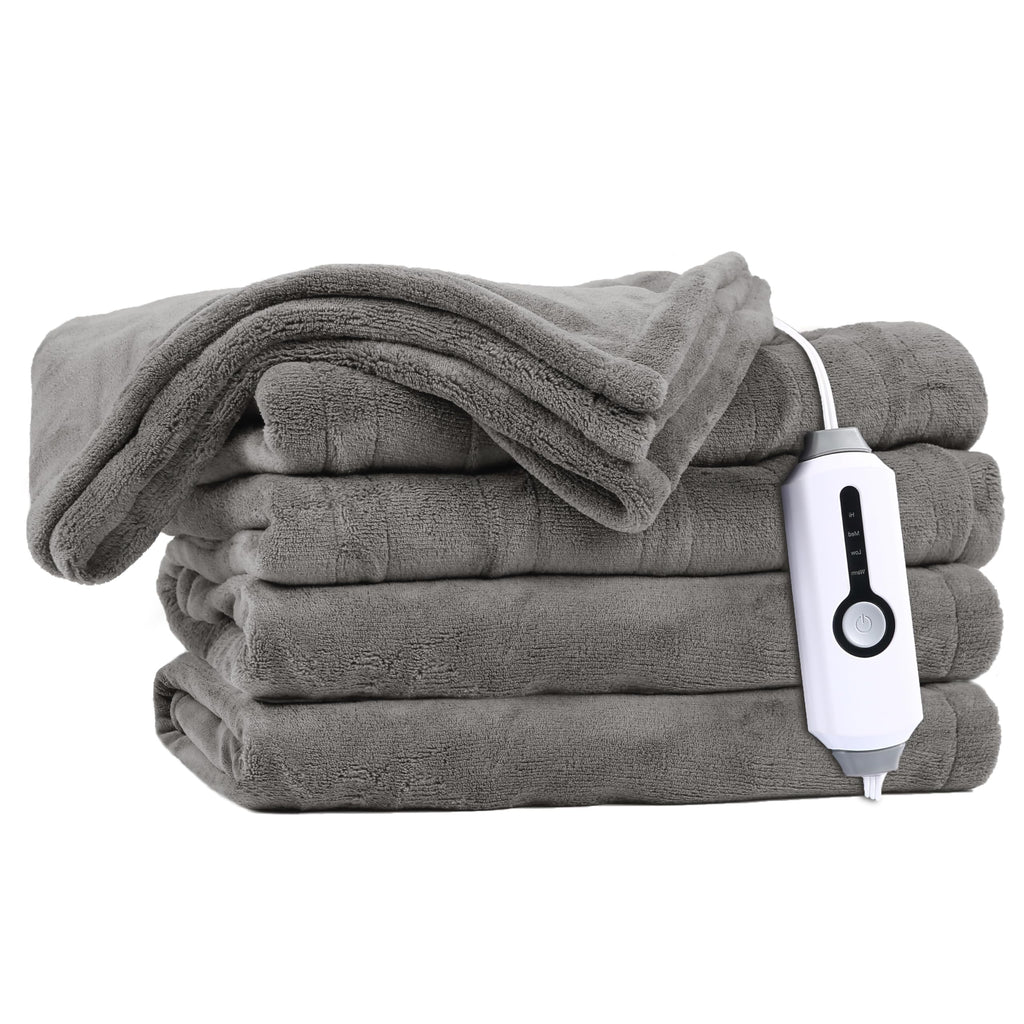 Couverture chauffante électrique DUODUO 72"x84" en polaire corail chaude avec 4 réglages de chaleur et arrêt automatique de 10 heures Protection contre la surchauffe - Gris 
