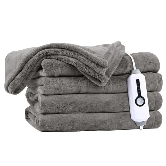 DUODUO Heated Electric Blanket 72"x84" Full Size Warm Coral Fleece with 4 Heat Settings & 10 Hours Auto Shut Off Overheating Protectsion - Grey