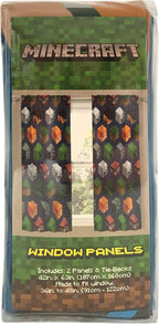 Jay franco Minecraft Isometric Blue 63 in Drapes 4 Piece Set - Beautiful Room Decor&Easy Set Up, Bedding Features Creeper - Window Curtains Include 2 Panels&2 Tiebacks (Official Minecraft Product)