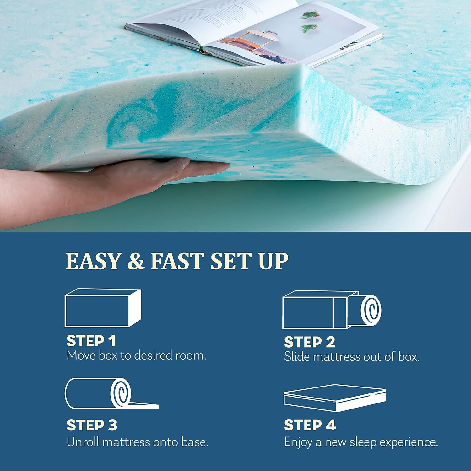 EGO Topper 2 Inch Full Memory Foam Mattress Topper, Cooling Gel Foam Mattress Topper for Pressure Relief, Ventilated Design Bed Topper in a Box, CertiPUR-US Certified, 54"×75", Medium