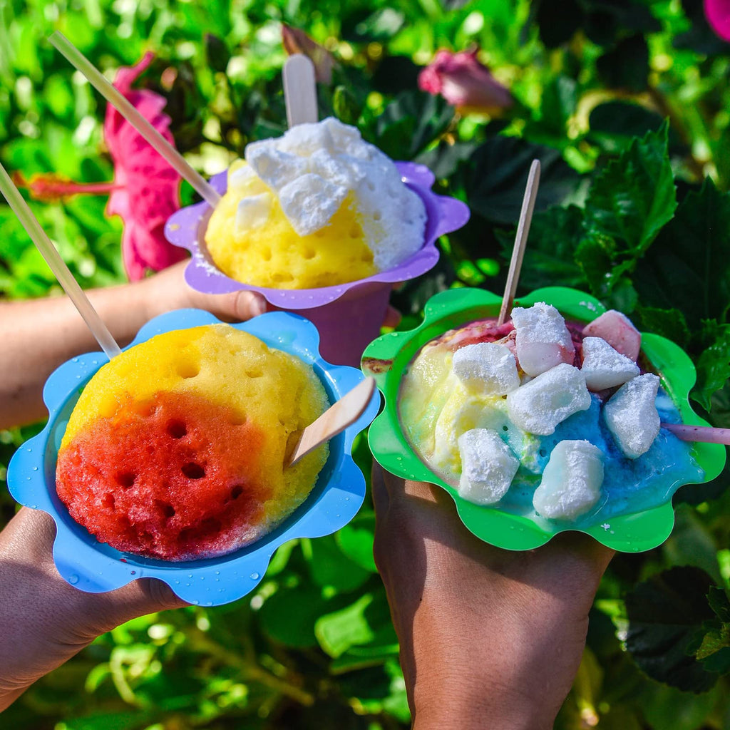 Adodotoe Snow Cone Cups, 100 pcs Shaved Ice Cups and 100 pcs Spoon Straws Snow Cone Bowls Ice Cream Bowls Flower Drip Cups for Birthday Party Summer Cookout,4 oz…