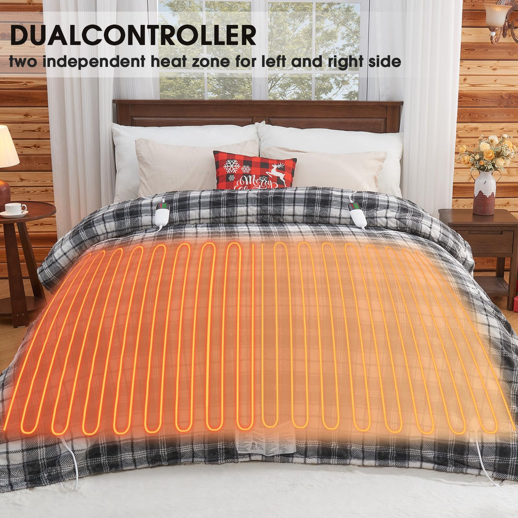 Elektrisch verwarmd deken, 50X60, verwarmingsdeken met 10 verwarmingsniveaus/8 uur automatische uitschakeling, marineblauw geruit Sherpa-dekenverwarmer voor volwassenen, wasbaar deken cadeau voor bank bed kantoor, ETL