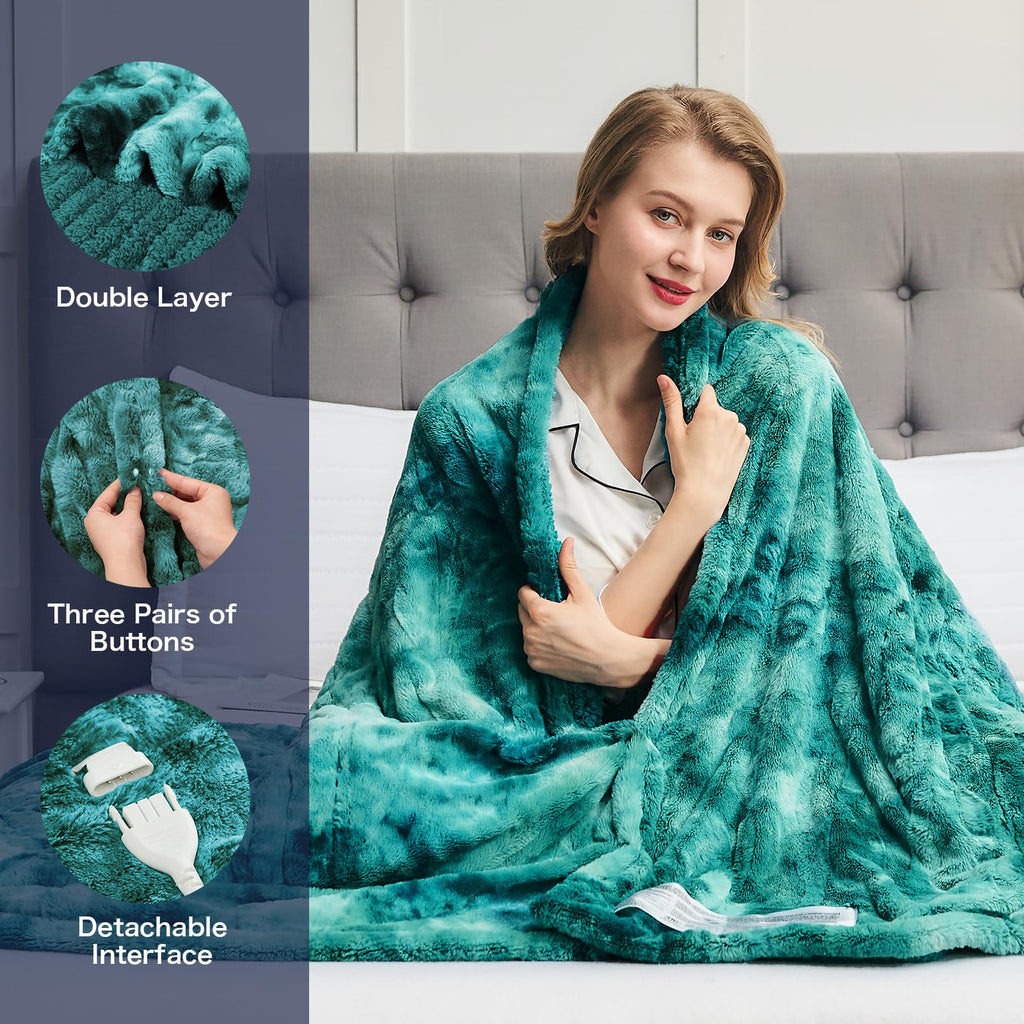 Manta Elétrica Aquecida OCTROT - Manta de Aquecimento em Sherpa de Lã para Sofá, Manta de Aquecimento de Pelo Sintético para Colo com Temporizador de 5 Posições e 10 Níveis de Aquecimento, Certificação ETL&FCC, para Adultos