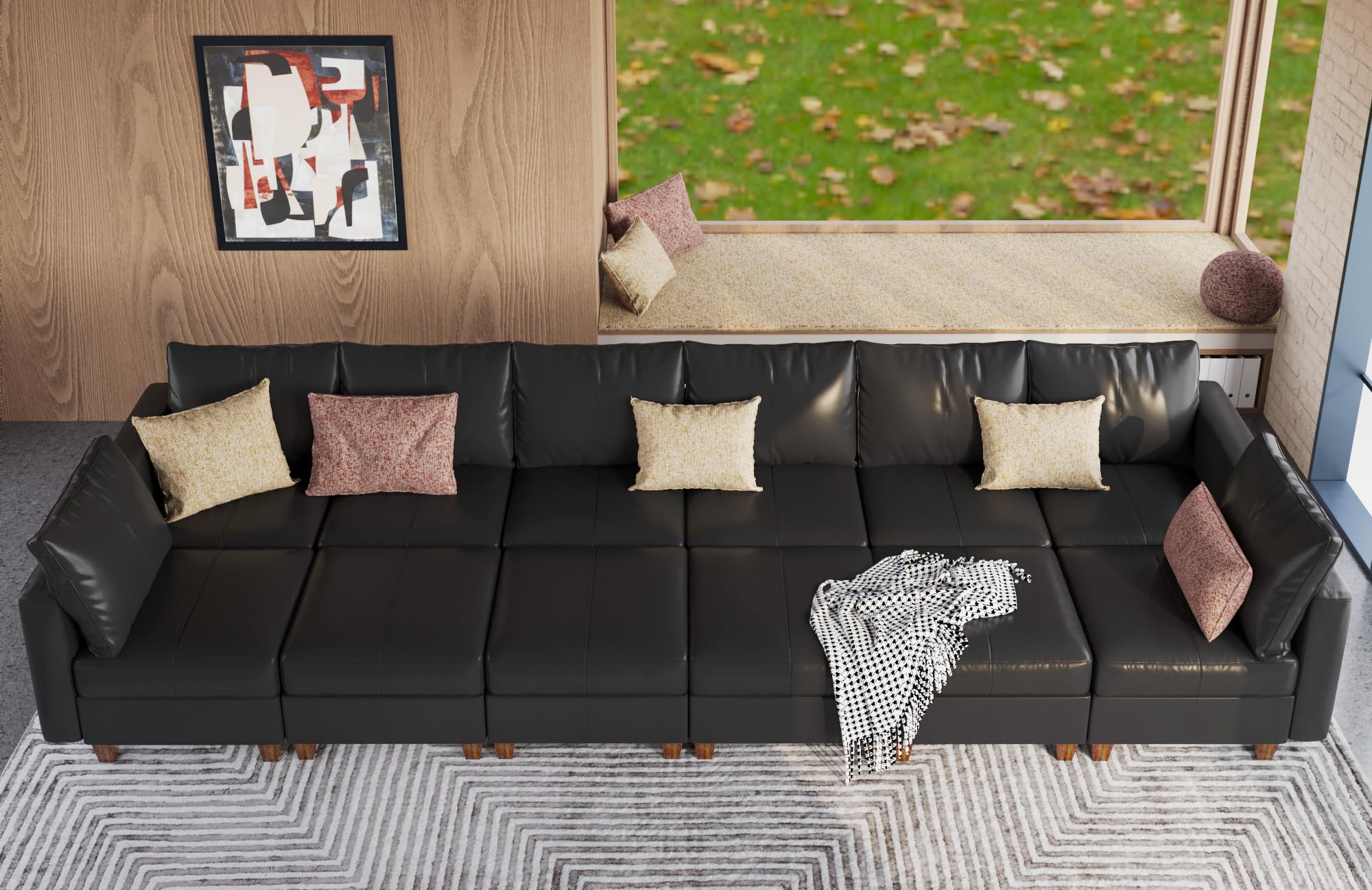 EASE MOOSE Brown Modular Sectional Couch with Storage, Faux Leather Sectional Modular Sofa or Living Room