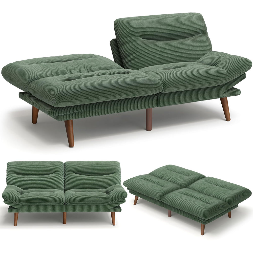 AMADA HOMEFURNISHING ,75″ Convertible Futon Sofa Bed,Loveseat with Adjustable Backrest & Armrests,Folding Futon Sleeper Recliner for Apartment, Living Room or Office, Corduroy Fabric,Grey