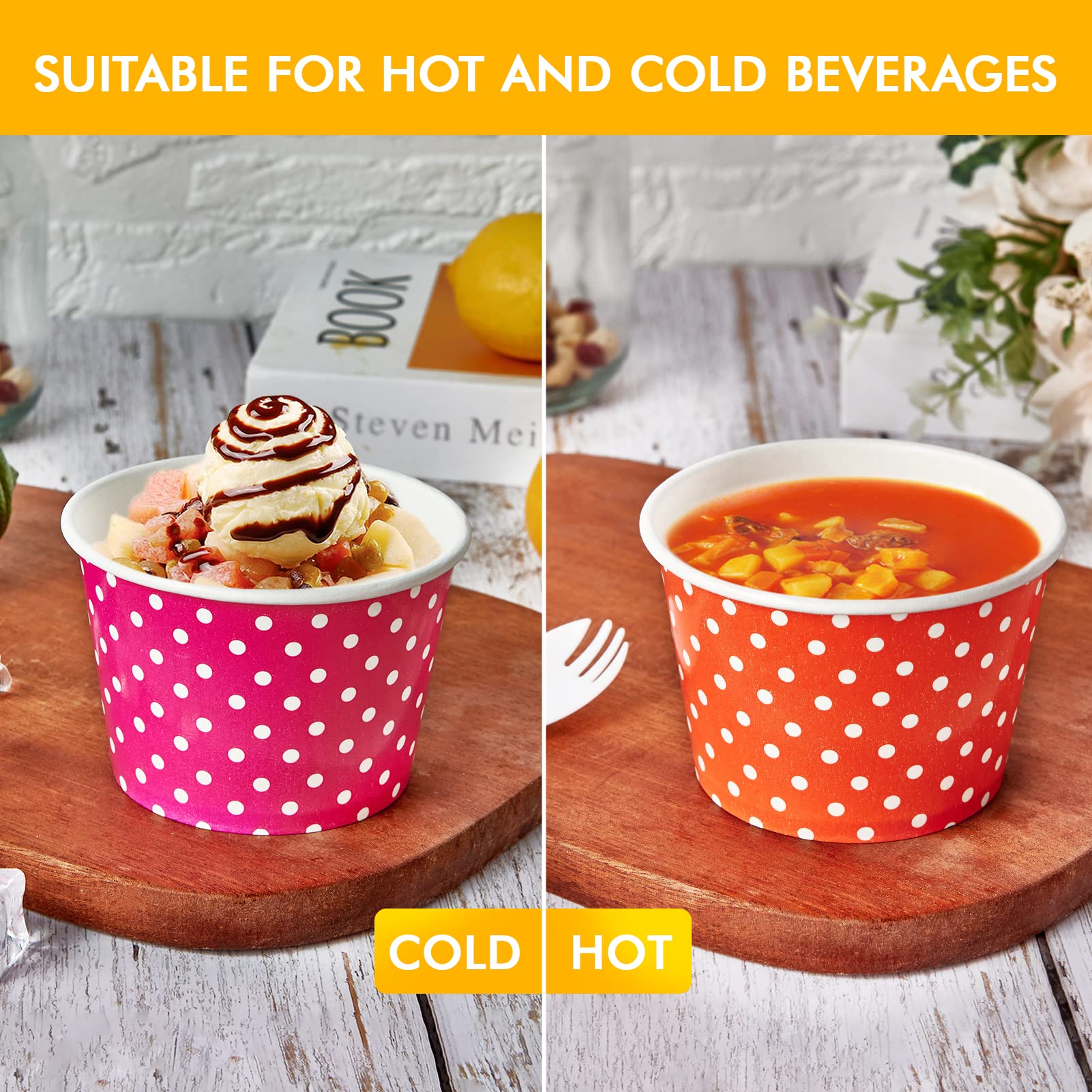 LITOPAK 150er Pack 8 oz Eisbecher, Einweg-Dessertbecher für kalte oder heiße Speisen, farbige Papierschalen für Suppen, Eisbecher und Eiscreme