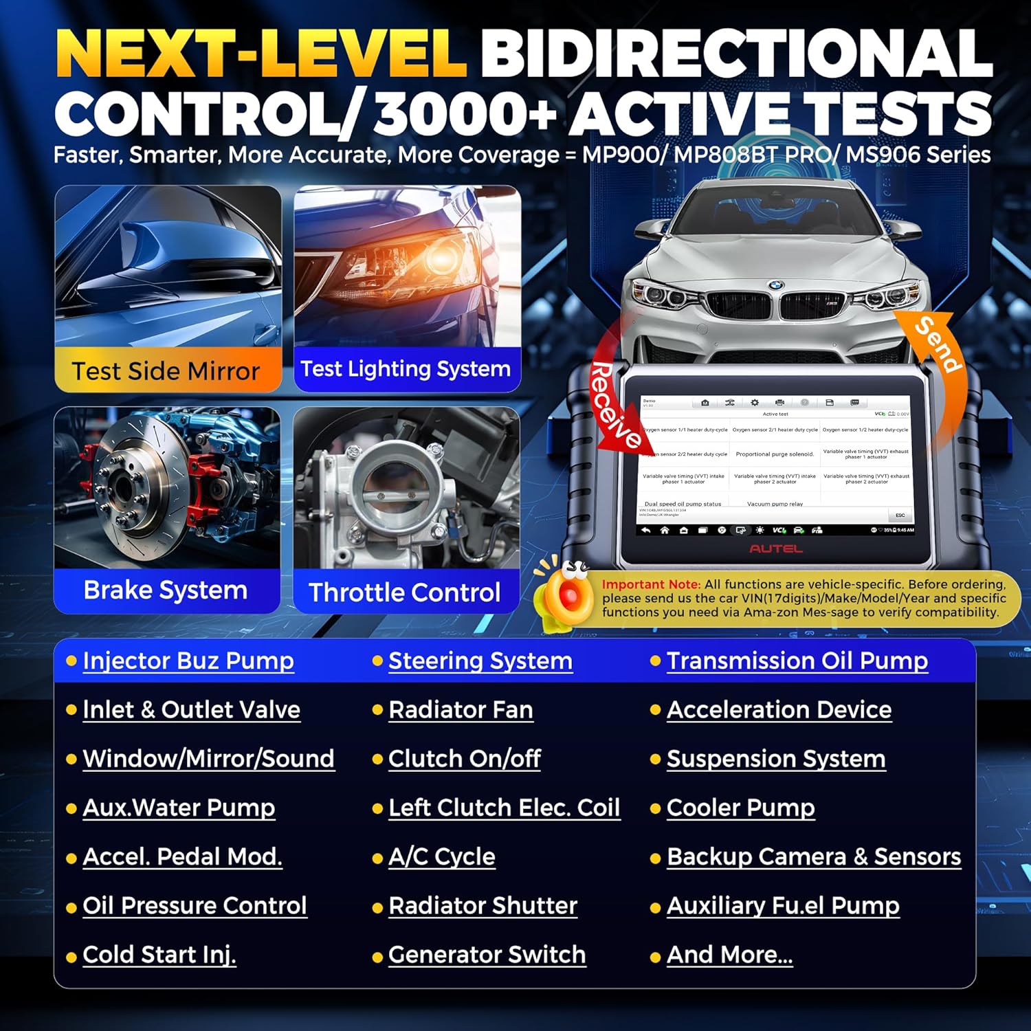 Autel Scanner MaxiCOM MK808BT PRO, 2025 2.0 Full Bidirectional Diagnostic Tool as MK900 MX900 MK900BT, Pro Ver. of MK808S MX808S, 3000+ Test, 28+ Service, All System, Brake Bleed, Injector Coding, FCA