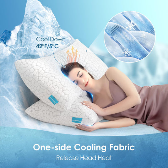 SUPA MODERN Cooling Bed Pillows for Sleeping 2 Pack Shredded Memory Foam Pillows Adjustable Cool Pillow for Side Back Stomach Sleepers Luxury Gel Pillows Queen Size Set of 2 Washable Removable Cover