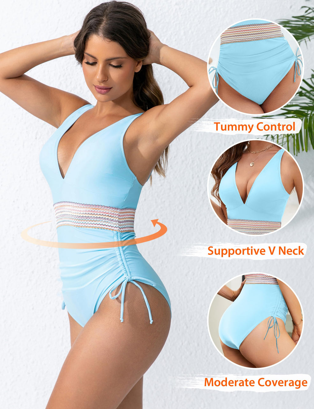 Blooming Jelly Women Tummy Control Swimsuits One Piece Slimming Bathing Suit Modest V Neck Swim Suits 2024 (L, Blue)