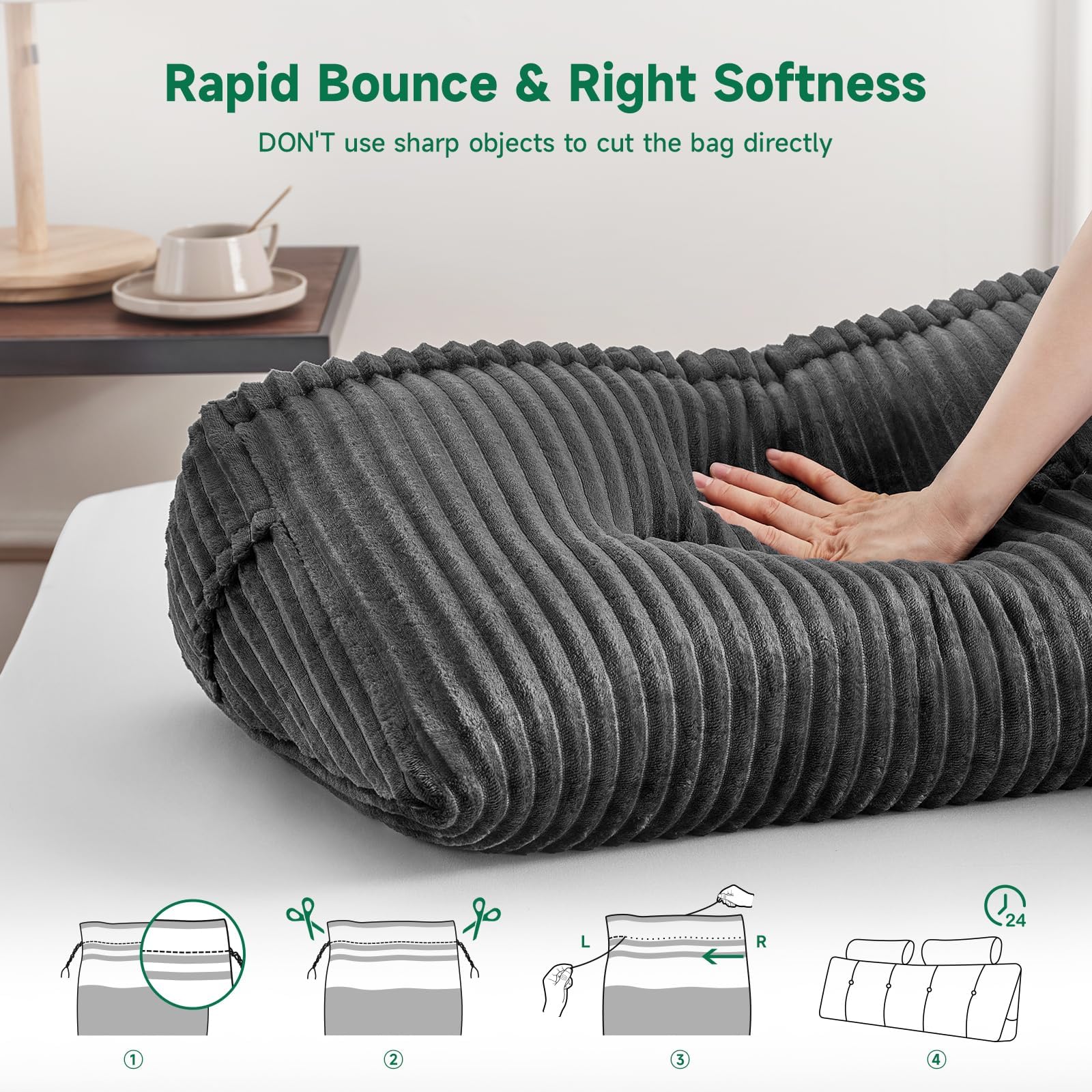 Z-hom Queen Pillow Headboard with 2 Roll Pillow, Triangular Wedge Headboard Pillow, Large Reading Pillow Bed Reading Pillow for Bed Sitting Up Sleeping, Backrest Pillow for Back Pain Relief, Grey