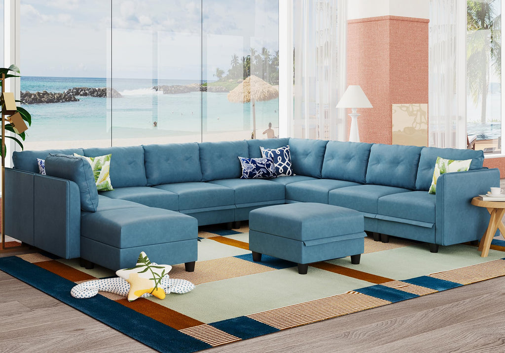 LLappuil Modular Sectional Sofa, Oversized U Shaped Sofa with Storage, Sectional Couch for Living Room, Faux Leather Fabric Waterproof Sofa, 7 Seats with Ottoman, Dark Grey