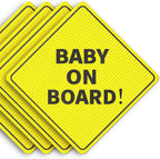 Baby On Board Signs, Car Essentials - Baby On Board Sticker - 2 Pack, 5" by 5" - Bright Yellow and See-Through When Reversing - Best Safety Signs - Non Magnet - Durable Strong Adhesive