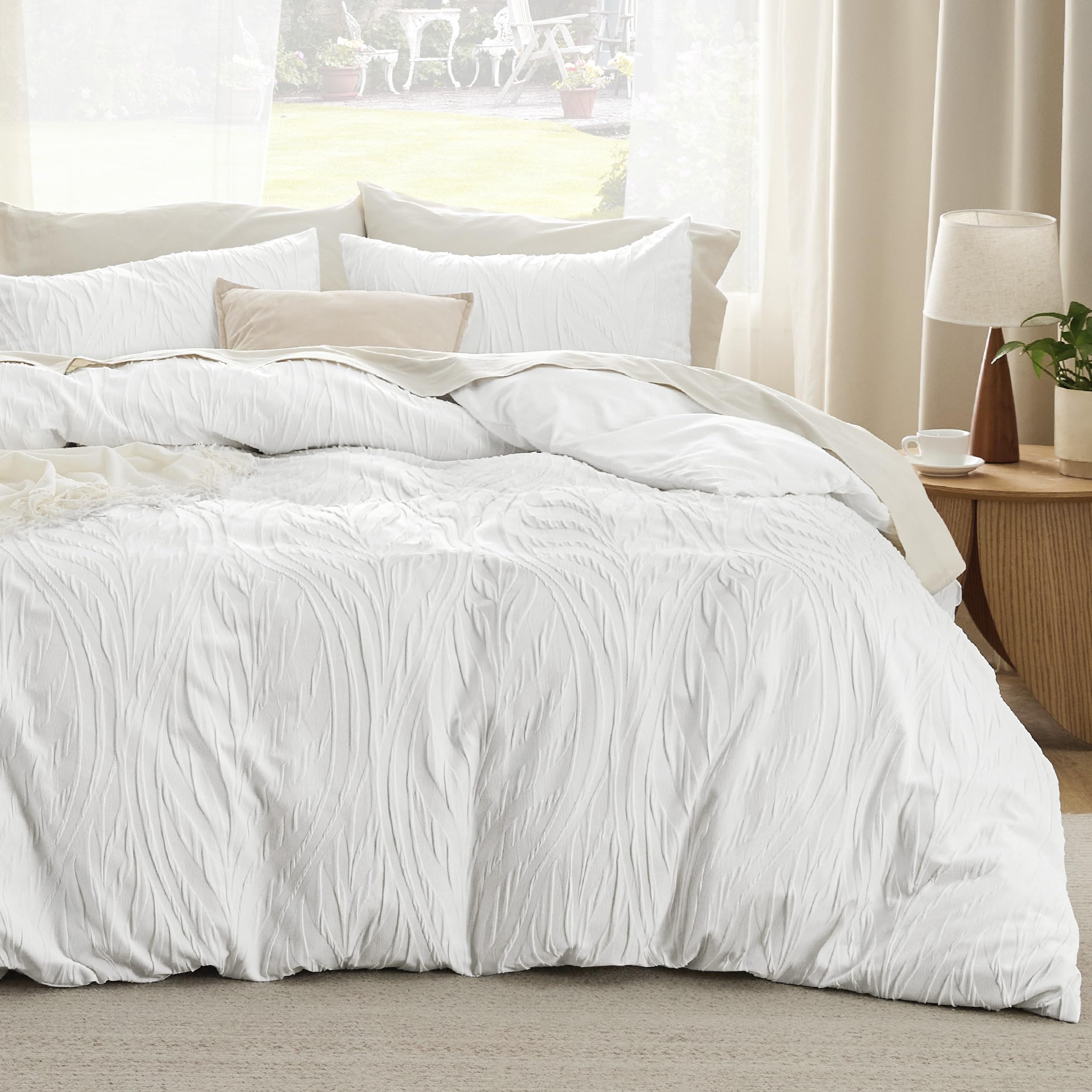 Bedsure ボヘミアン 掛け布団カバー - オールシーズン用ボヘミアン寝具掛け布団カバーセット、シャビーシックジャカード掛け布団カバー（グレー、幾何学模様、キングサイズ、104"x90"）