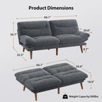 Pipishell Convertible Futon Sofa Bed,66" Corduroy Futon Couch with Adjustable Backrest and Armrests, Recliner Sleeper Sofa for Small Spaces, Play Room or Office, Grey