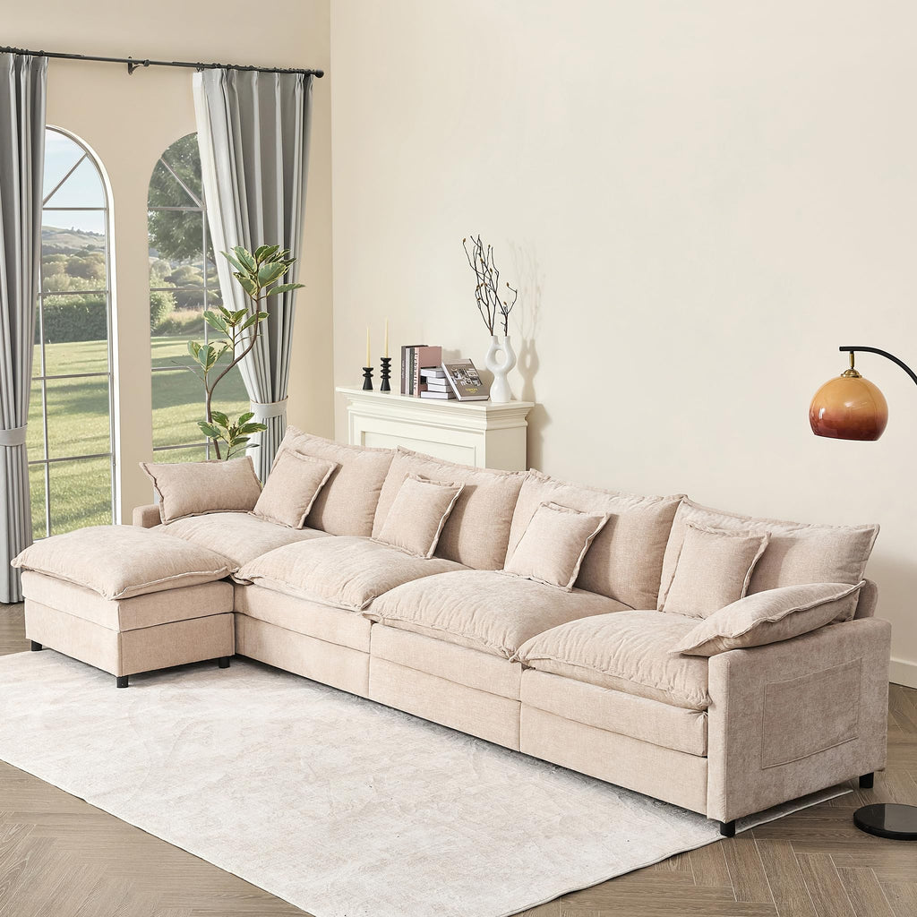 108" U Shaped Couch, Modular Sectional Sofa, 3-Seater Comfy Cloud Couch with Movable Ottoman, Deep Seat Couches for Living Room, Chenille, Black