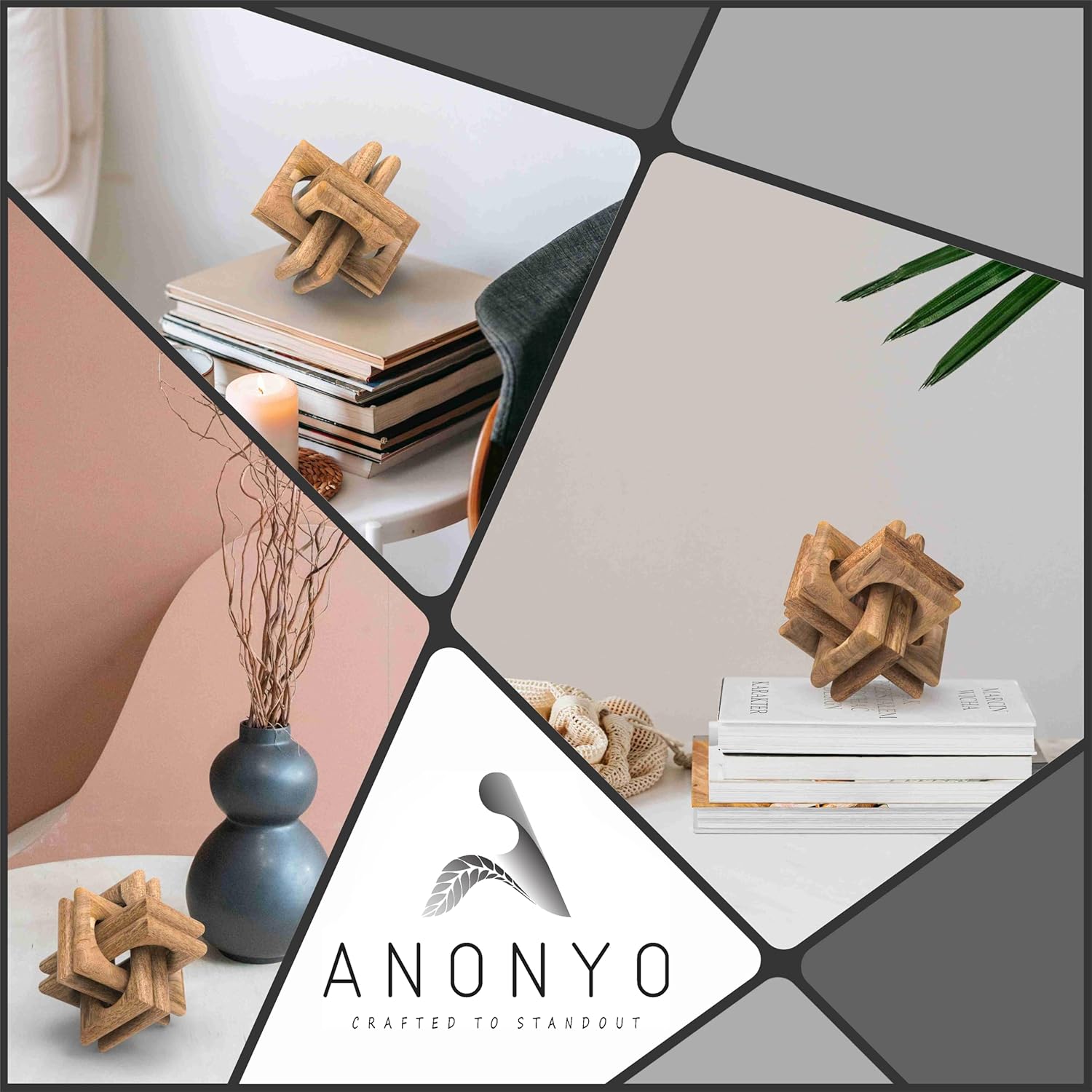 Wood Knot Entry Table Boho Shelf 6 Link Interlock Coffee Table for Living Room and Modern Farmhouse Hand Crafted Natural Mango Wood Console Table Decor (Natural)