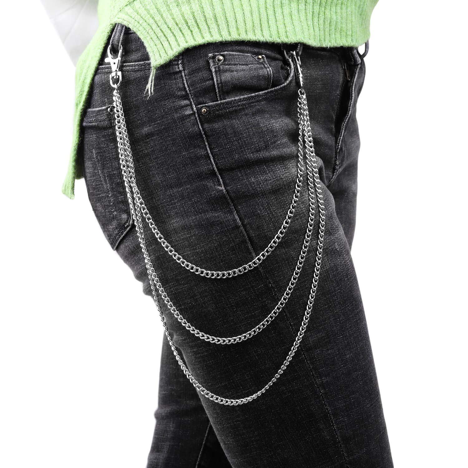 anezus 3pcs chaîne de ceinture, chaîne de poche, chaînes pour portefeuille, pantalons, jeans, accessoires gothiques pour Eboy, Egirl, hommes et femmes
