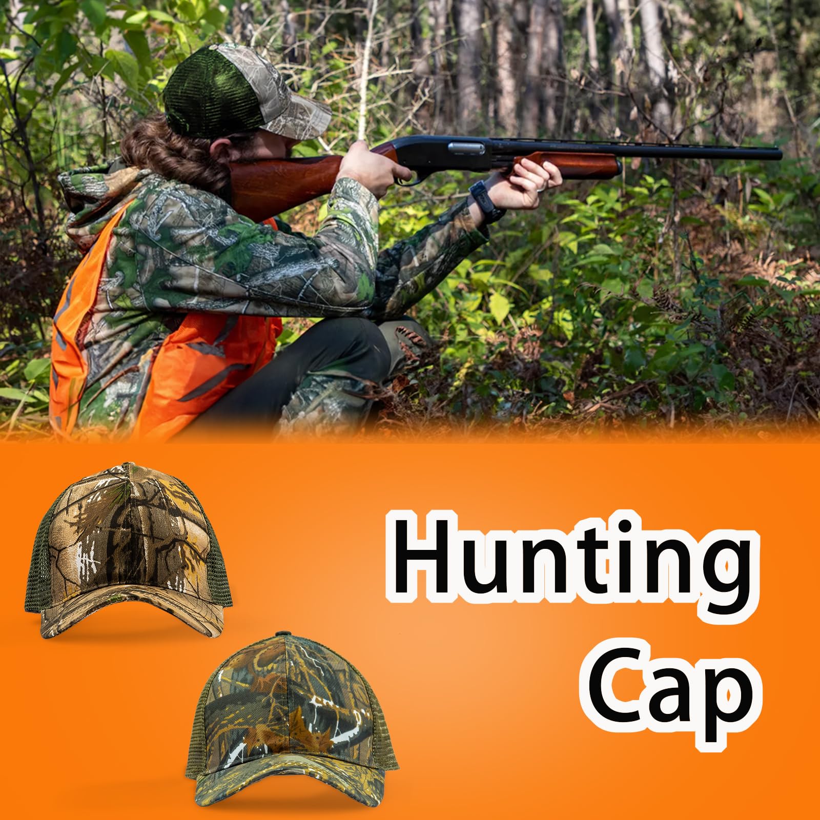 Seaponer Herre Camouflage Jagt Hat, Åndbar Mesh, 2 stk