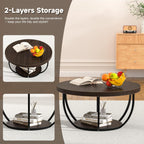 Round Coffee Table, 31" Coffee Table for Living Room Decor, 2-Tier Storage with Steel Frame, Space-Saving Wood Center Table, Modern Style Easy Assembly (Dark Coffee)