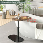 C Shaped Side Table, Adjustable Height C Shaped End Table, 360°Swivel Couch Side Tables That Slide Under, Modern Small Coffee C Table End Table for Sofa/Bed/Bathtub, Rotating Tabletop (Rust Brown)