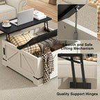 Coffee Table with Storage, 31.5" W Farmhouse Lift Top Wood Square Center Table with Charging Station, Rustic Cocktail Tables with Flip Top Lids for Living Room, Home Office, Rustic White
