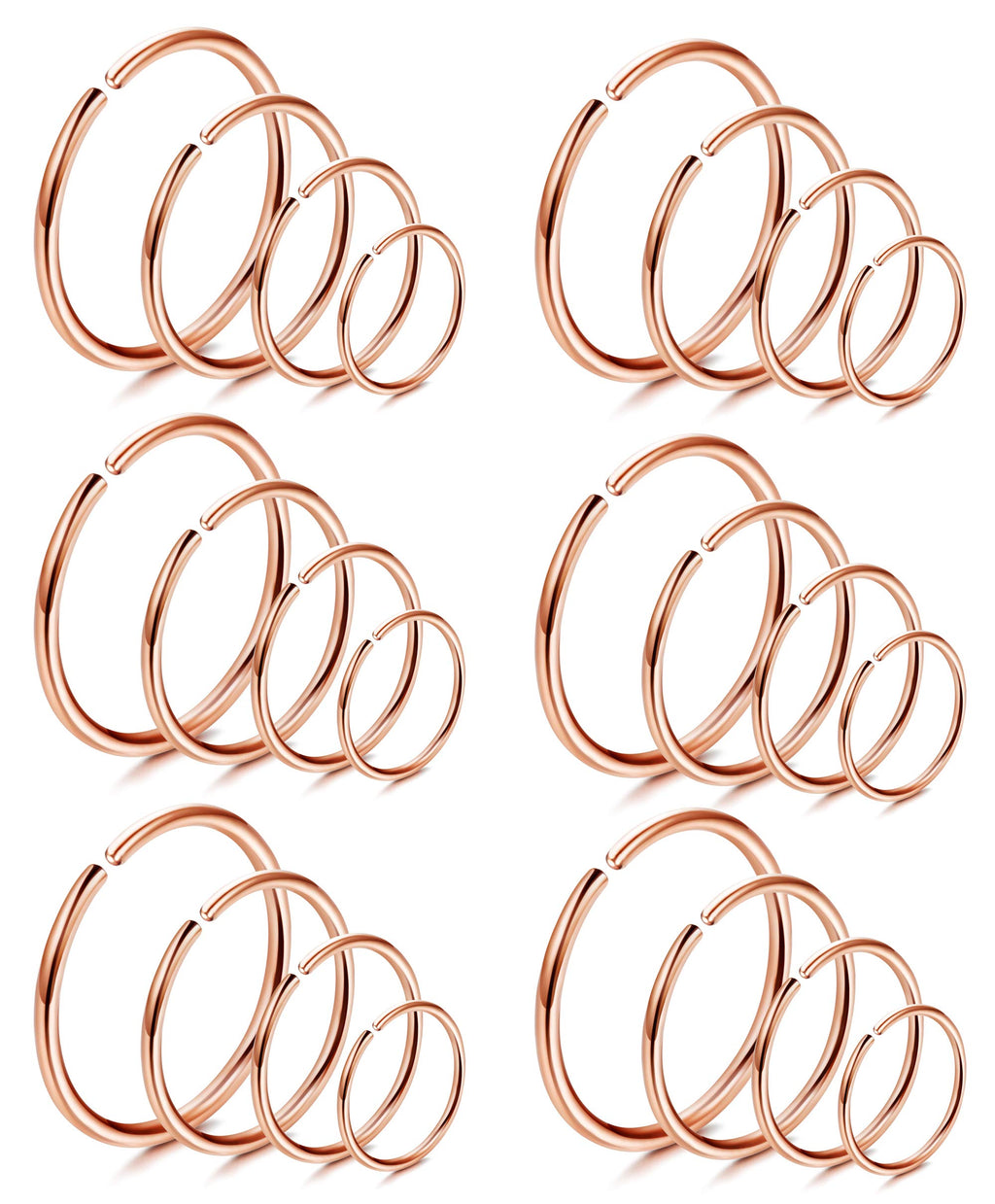 LOYALLOOK 18/24Pcs Hypoallergenic Nose Rings Hoops 316L Surgical Stainless Steel Lightweight Small Piercing Jewelry for Women Men Cartilage Tragus Helix