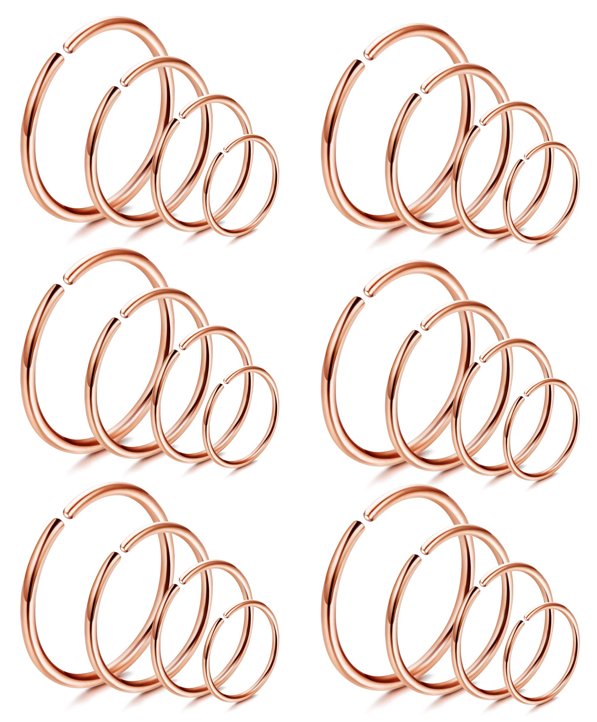 LOYALLOOK 18/24Pcs Hypoallergenic Nose Rings Hoops 316L Surgical Stainless Steel Lightweight Small Piercing Jewelry for Women Men Cartilage Tragus Helix