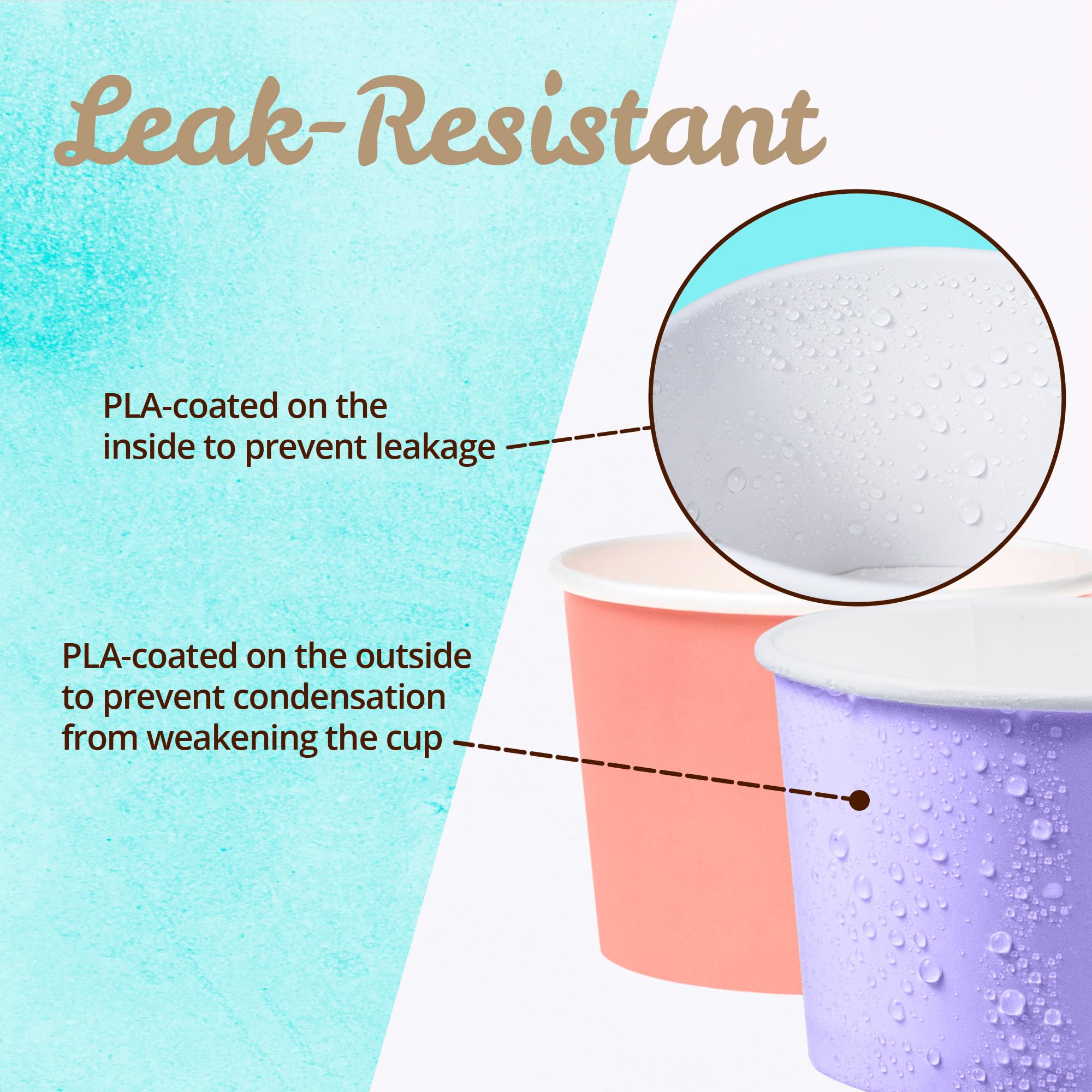 MATICAN Paper Ice Cream Cups, 50-Pack 9-oz Disposable Dessert Bowls for Hot and Cold, 9-ounce, 5 Pastel Colors