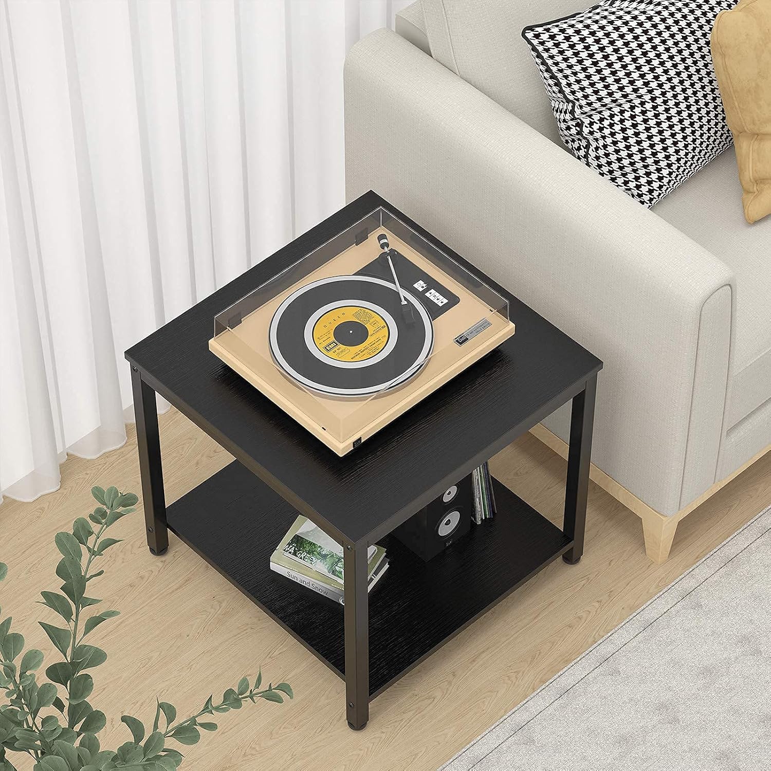 Homieasy Side Table 20 Inch Square, 2-Tier Coffee Tea End Table Nightstands for Sofa Couch Bed, Metal Wood Accent Modern Simple Industrial Style Side Table for Living Room Bedroom, Black