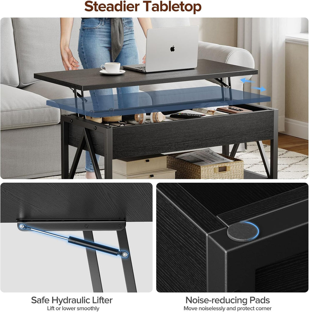 Lift Top Coffee Table,Lift Coffee Tables with Storage Shelf and Large Hidden Compartment for Living Room,Lifting top Coffee Table for Small Space,Black