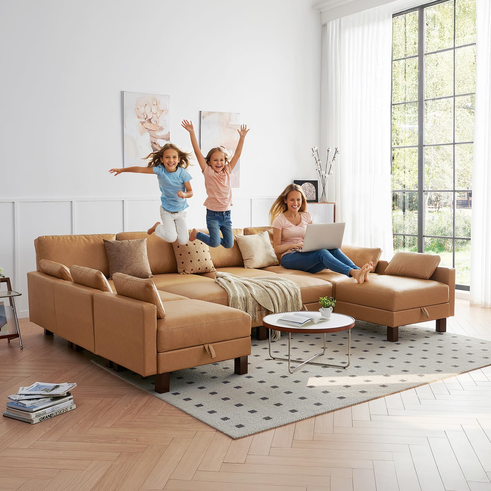 Large Modular Sofa, 248'' Sectional Sofa, Living Room Couch Sets with Storage, 16 Seats Big Couch for House, Office,Villa, Tan