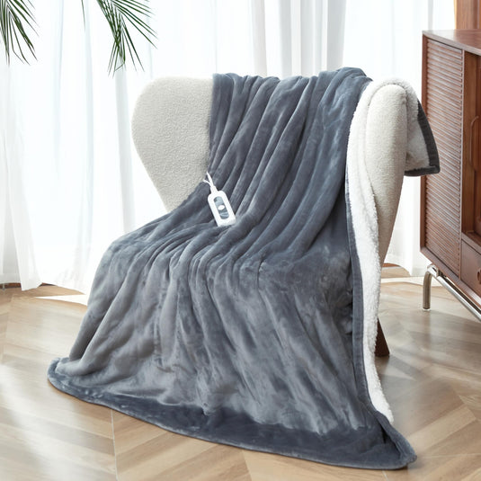 Heated Blanket Throw Size, Soft and Cozy Electric Heating Blanket for Bed, Automatic Safety System 6 Heating Levels & 4 Hours Auto-Off, 50" x 60" Dark Grey