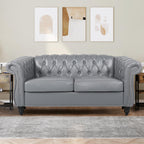 AVZEAR 82" Three Seater Leather Sofa, Chesterfield Sofa, Mid-Century Modern PU Upholstered Sofa Couch, Deep Button Tufted Living Room Sofa with Two Throw Pillows, Black