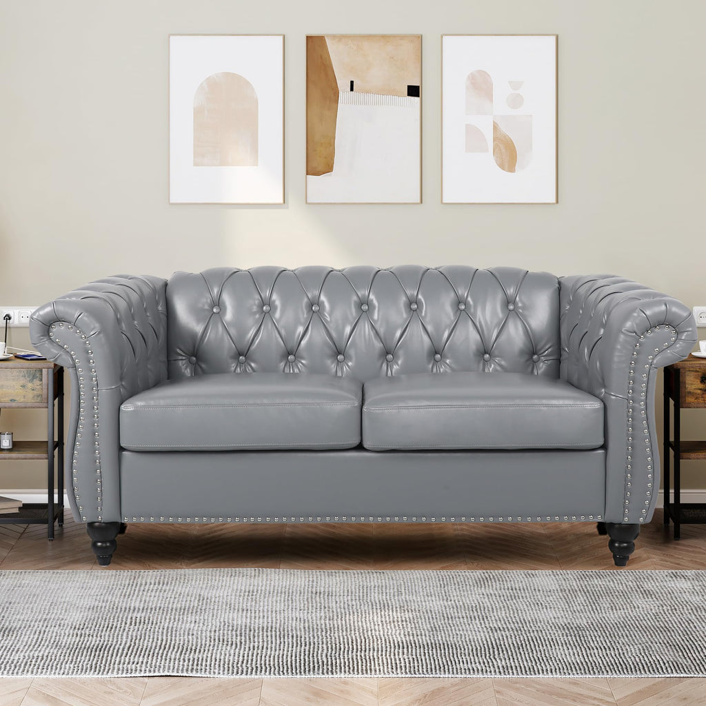 Home Sofa Living Room Furniture, 3 Seater 84" Velvet Upholstered Couch, Mid Century Modern Comfy Couch with Cushions, Classic Tufted Chesterfield Couches for Bedroom, Office, Apartment (Orange)