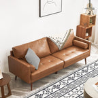 Vonanda Faux Leather Sofa Couch, Mid-Century 73 Inch 3 Seater Leather Couch with Hand-Stitched Comfort Cushion and Bolster Pillows for Living Room,Elegant Cognac Tan