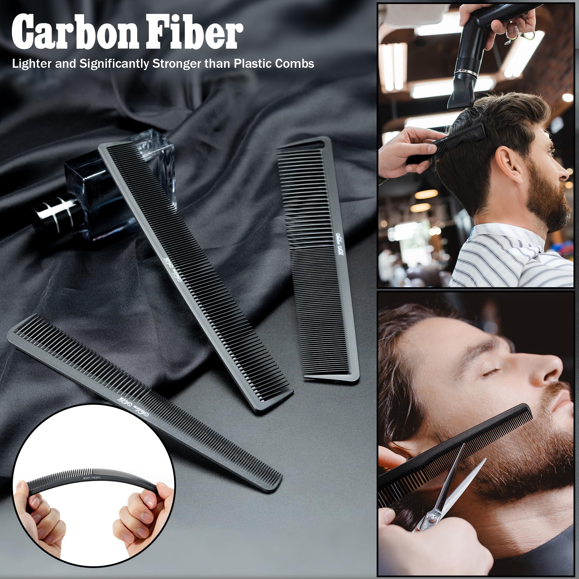 SALONSILK 13PCS Hair Cutting Comb Set, Professional Barber Combs for Hair Stylist, Premium Grade Barber Brush Neck Duster, Fading Comb Barber Clipper Comb - Grand Goldman