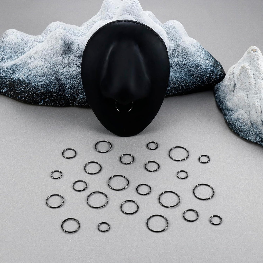 LOYALLOOK 18/24Pcs Hypoallergenic Nose Rings Hoops 316L Surgical Stainless Steel Lightweight Small Piercing Jewelry for Women Men Cartilage Tragus Helix