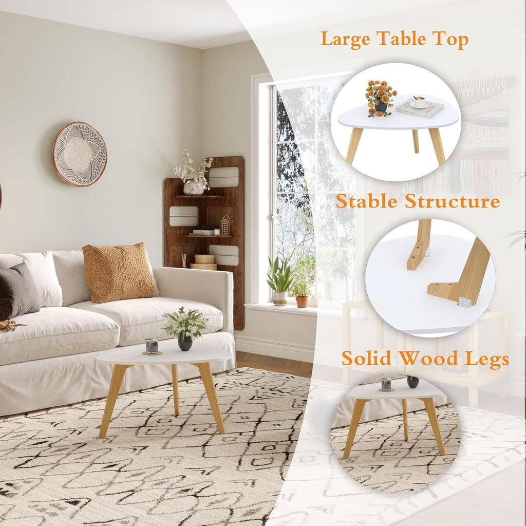 Small Oval Coffee Table,31.5" White Leaf-Shaped Center Table,Mid Century Minimalist Display Coffee Table for Living Room Small Space,Easy Assembly,White LCT50W