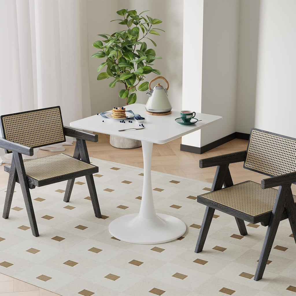 White Square Tulip Table for 2 Person, 24 Inch Small Dining Table with Pedestal Base for Two, Mid Century Modern Tulip Tables for Kitchen, Living Room, Cafe, Coffee, Office, Bistro, Pub, Bar, Wood Top