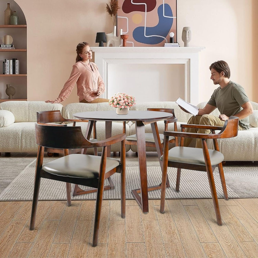 Solid Wood Round Dining Table 35" - Mid Century Modern Style Space Saving Design as Living Room/Dining Room/Kitchen/Meeting/Coffee Table,Easy to Assemble