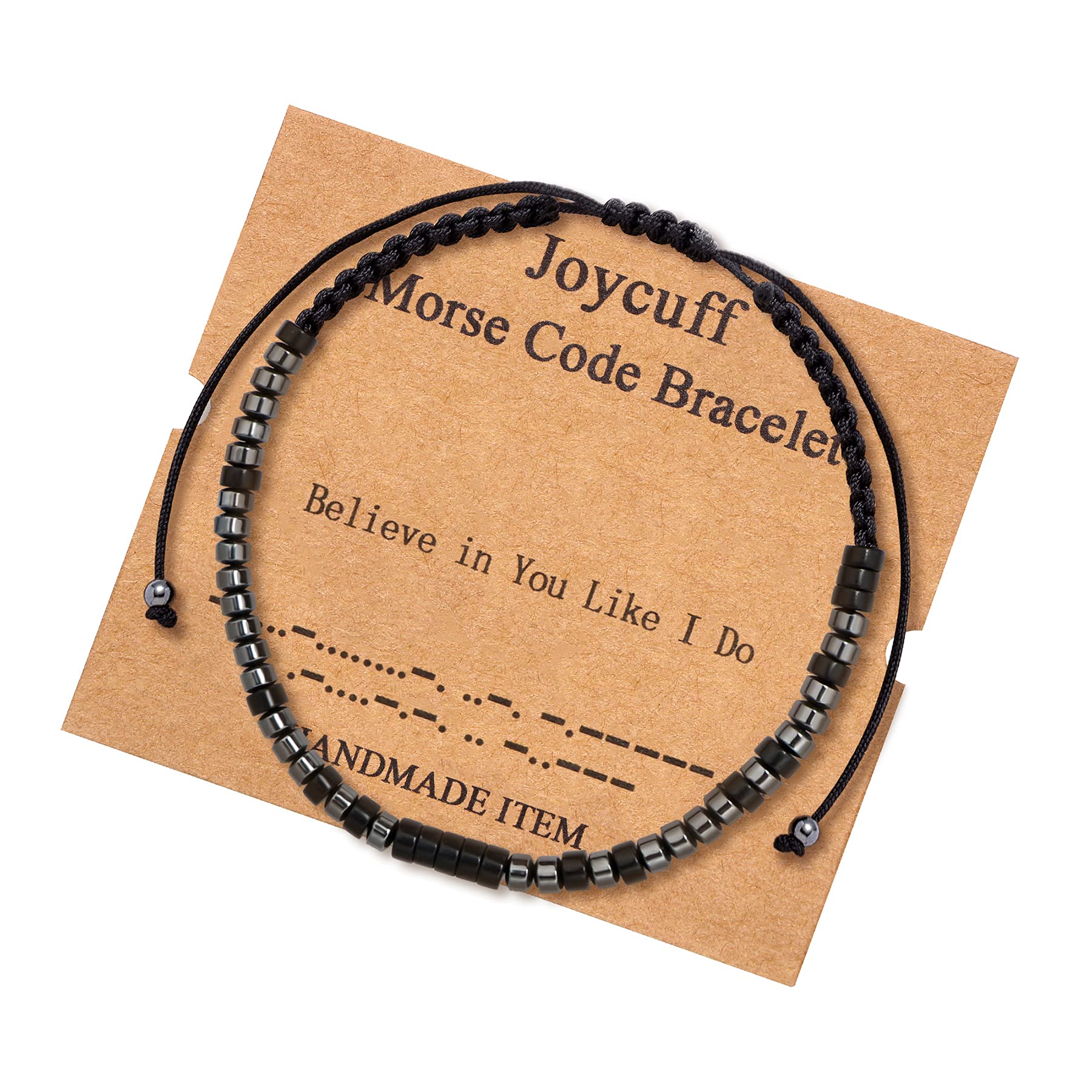 Cadeau pour femmes Crois en toi comme moi Bracelet inspirant en code Morse pour femmes hommes adolescents petit ami petite amie Message secret perles d'hématite avec cordon Bijoux Anniversaire Noël pour elle mère grand-mère