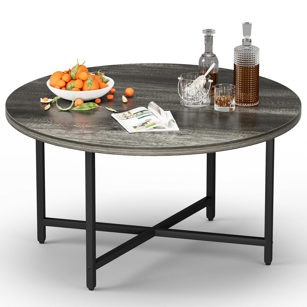 Coffee Table, 23.6" Coffee Tables for Living Room, Round Coffee Table with Metal Frame, Floor Table for Sitting on The Floor, Home, Office, Black
