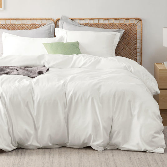 Bedsure Grey Duvet Cover Queen Size - Polyester & Rayon Derived from Bamboo Cooling Queen Duvet Cover Set, 3 Pieces, 1 Zipper Closure Duvet Cover (90"x90") & 2 Pillow Shams, Comforter Sold Separately