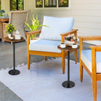 Round Side Table Set of 2 Small Drink Pedestal Accent End Coffee Cocktail Table with Marble Base for Small Spaces Living Room Sofa Outdoor Brown and Black