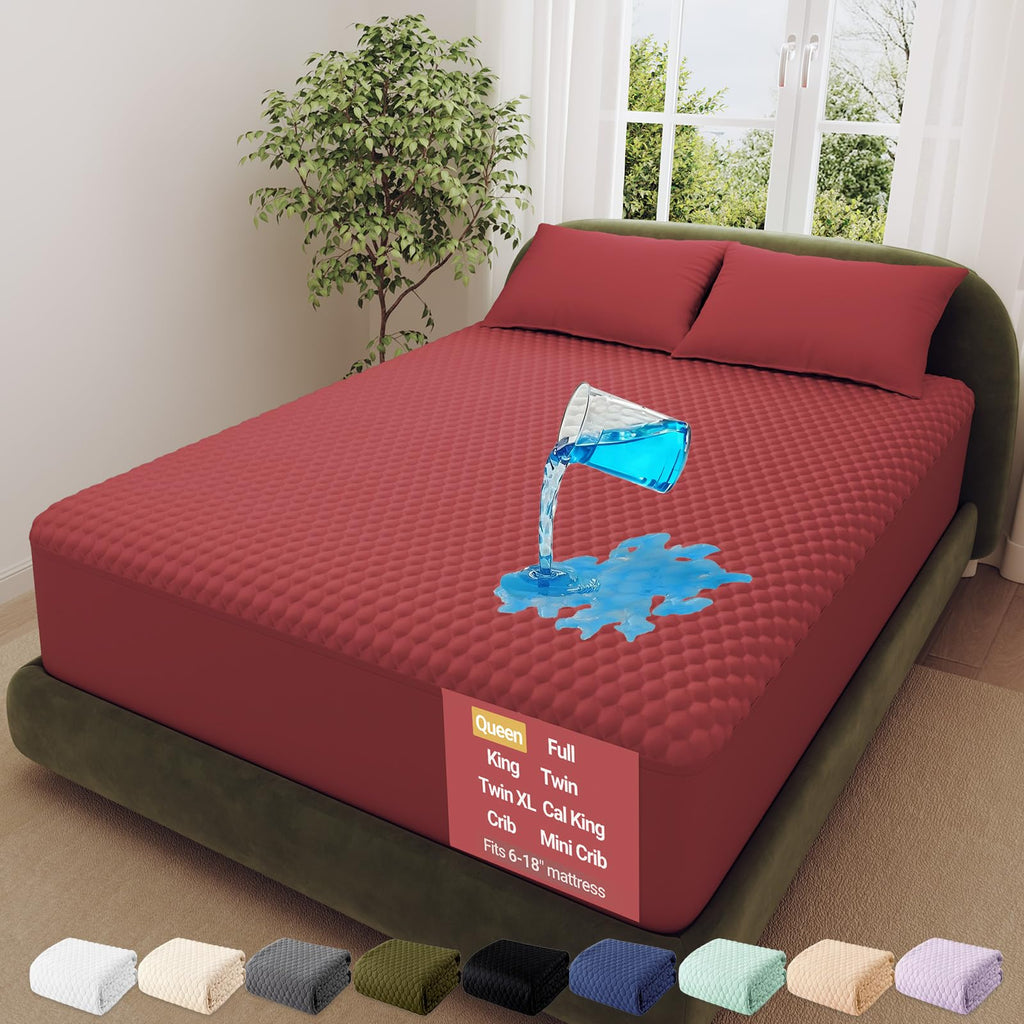 OhGeni 100% Waterproof Queen Size Mattress Protector,Soft Mattress Pad, Cooling Breathable Fitted Sheets,Washable Bed Cover,Non-Slip Deep Pocket,Noiseless for Bedroom