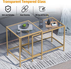 Nesting Coffee Table,Small Glass Coffee Table Set of 2,Black Modern Center Sofa Side Tea Table for Living Room,Bedroom and Small Spaces,2 Tier Tempered Glass, Easy Assembly,Gold