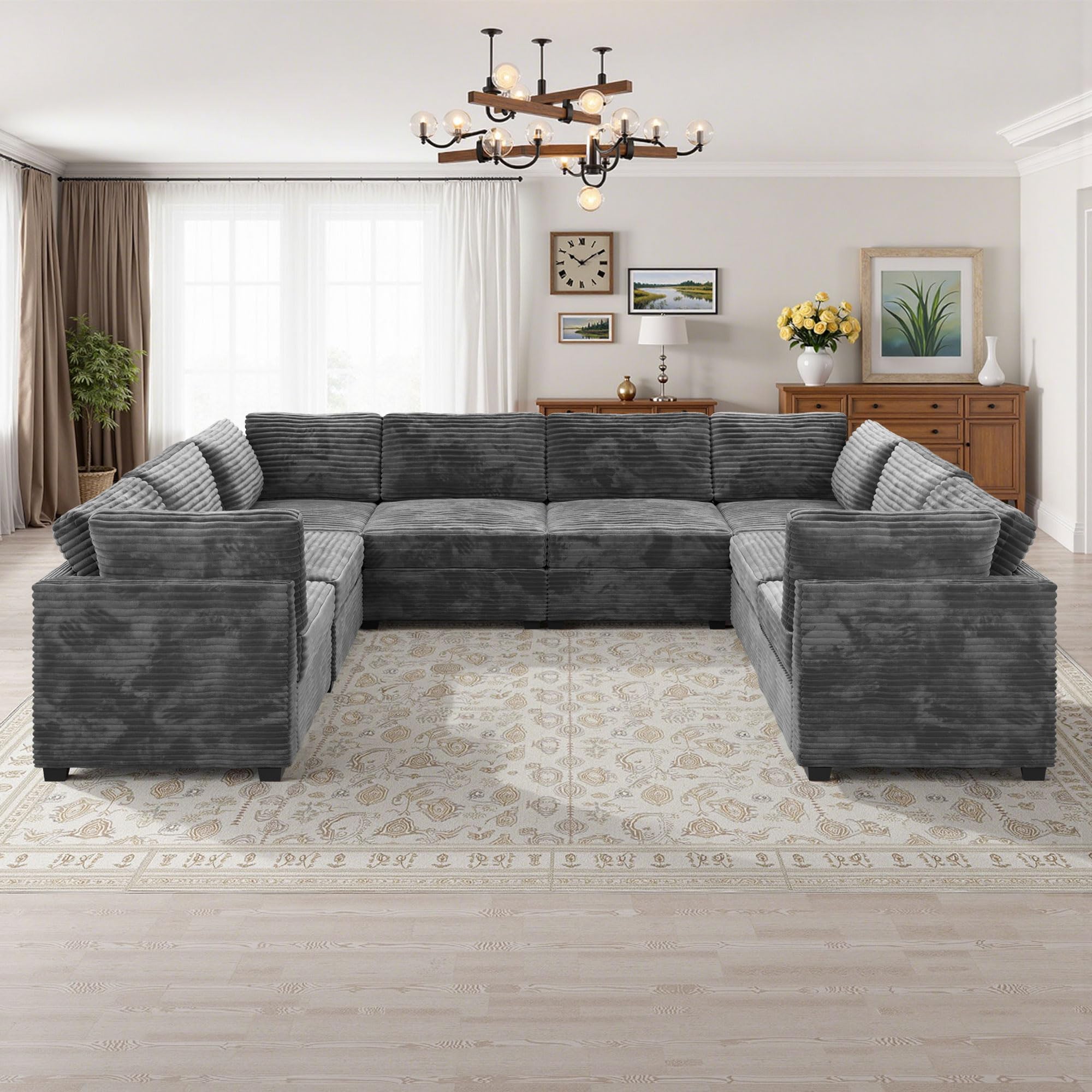 Modular Sectional Sofa,5 Pieces Sectional Couches for Living Room,L Shaped Cloud Couch Chaise Set, Black