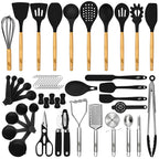 Kaluns 50 PCS Silicone Kitchen Utensils Set - Mothers's Day Gifts For Mom Wife Complete Kitchen Set 800°F Heat Resistant Non-Stick Premium Silicone Cooking Utensils W Wooden Handles Gifts For Mothers