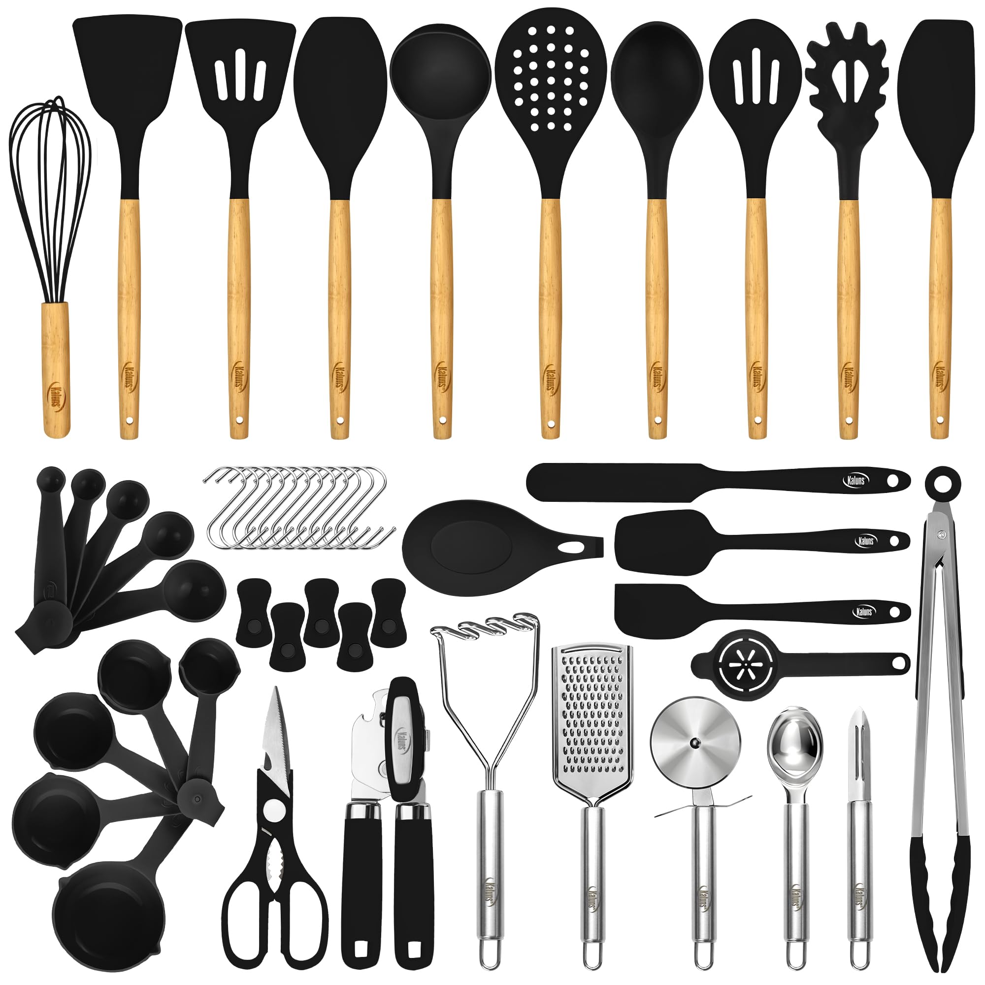 Kaluns 50 PCS Silicone Kitchen Utensils Set - Mothers's Day Gifts For Mom Wife Complete Kitchen Set 800°F Heat Resistant Non-Stick Premium Silicone Cooking Utensils W Wooden Handles Gifts For Mothers